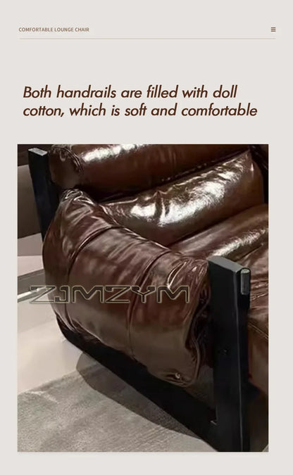 Oil Wax Leather Single Chair Casual Home Sofa Lounge Chairs, Retro Removable Washable Sofa All Solid Metal Base