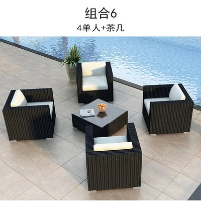Outdoor rattan sofa combination living room rattan chair sofa outdoor rattan sofa courtyard balcony leisure
