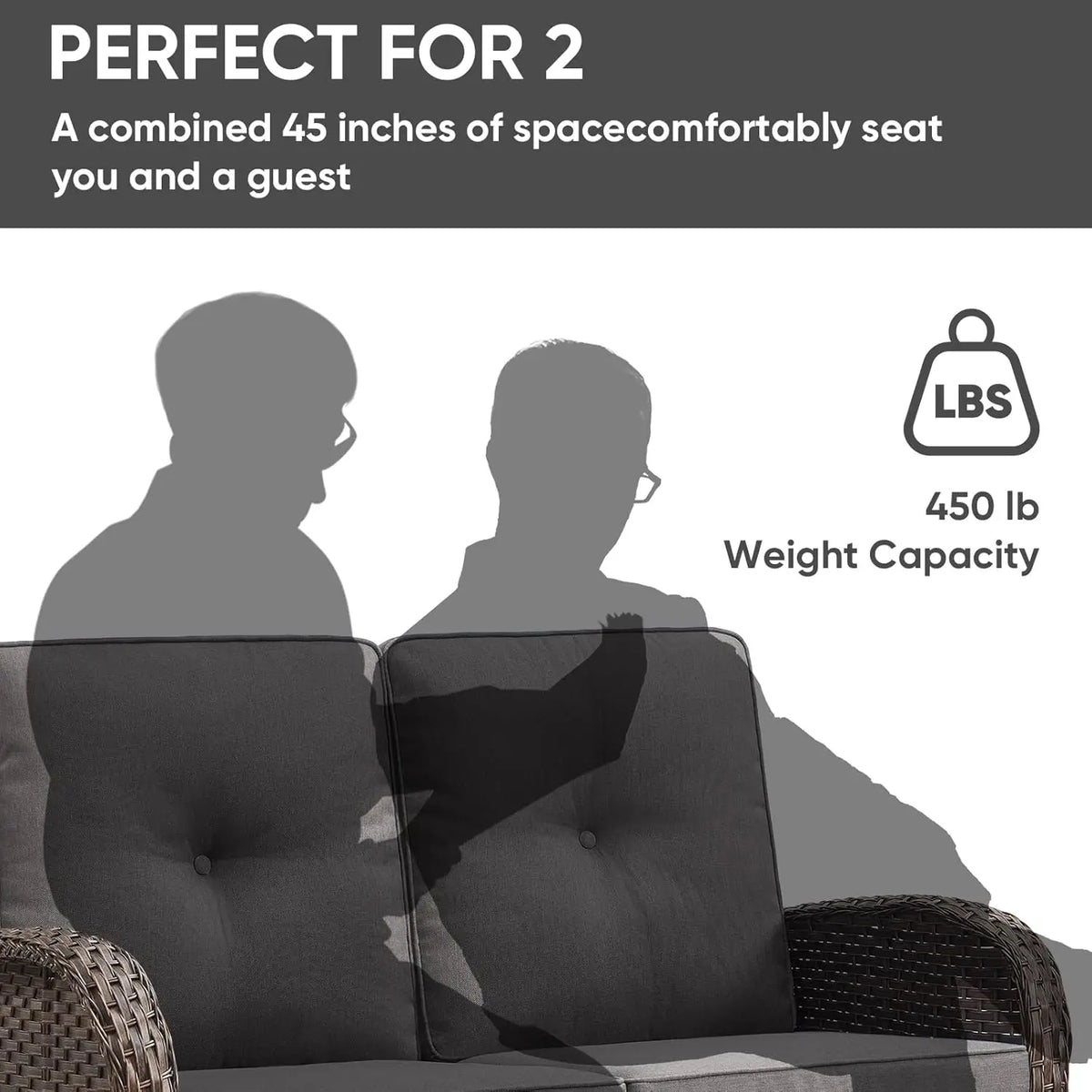 Outdoor Loveseat Sofa 2-Seat PE Wicker Outdoor Couch with Coffee Table,Deep Seat High Back Outdoor Patio Furniture for Patio