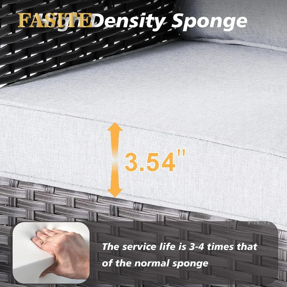 50,000 BTU Rectangular Propane Fire Pit Table 7-Piece High-Back Conversation Sofa and Matching Side Table,Grey Rattan Denim Blue