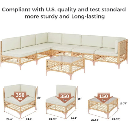 LYNSLIM Outdoor Patio Furniture Set Wicker Outdoor Sectional Set for Backyard Relaxation Boho Style Conversation Sofa with Larg