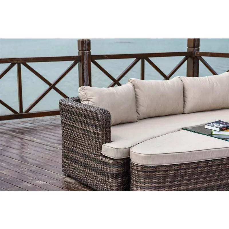 Modern outdoor patio and garden furniture set waterproof rattan lounge sofa bed and hotel park chair