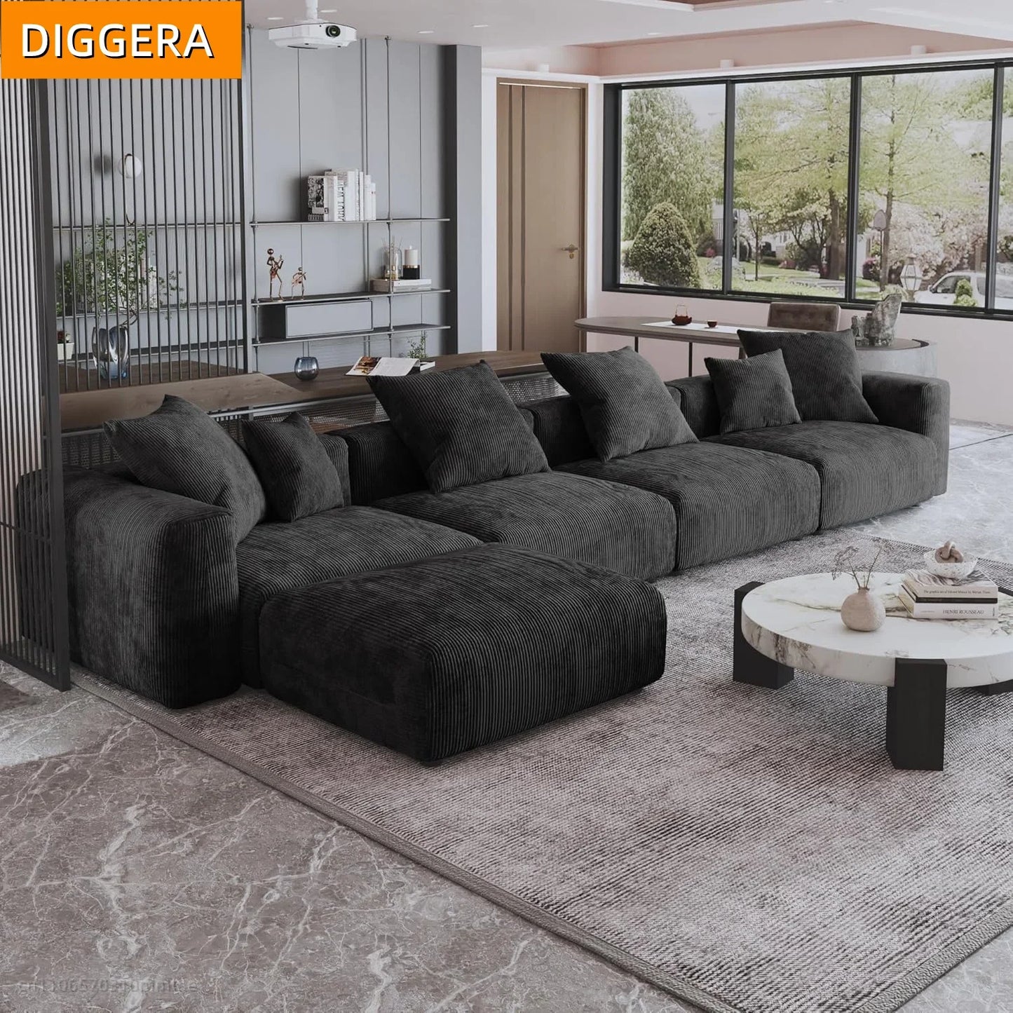 DIGGERA 181" Oversized Compressed Sofa Boneless Couch Modular Sofas for Living Room Huge 4-Seats Sectional Couches with Chaise