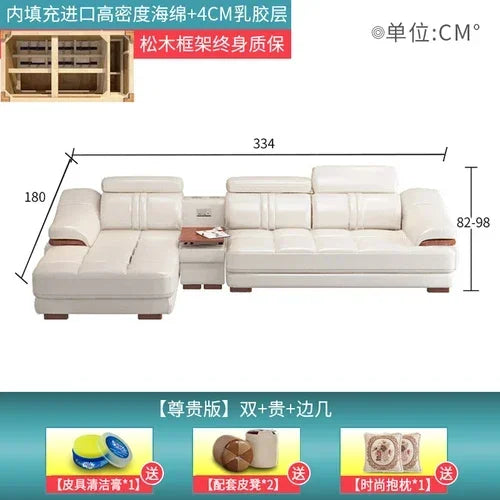 Long - lasting Genuine leather sofa, cowhide top layer, large and small unit, living room corner combination