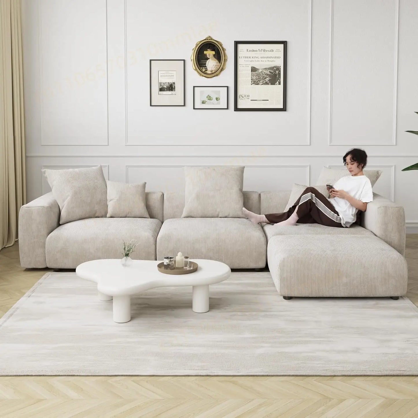 DIGGERA 181" Oversized Compressed Sofa Boneless Couch Modular Sofas for Living Room Huge 4-Seats Sectional Couches with Chaise