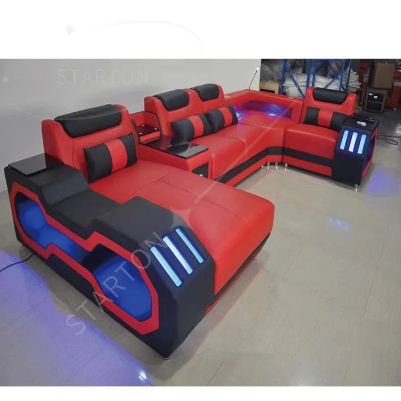 Modern Design Leather L Shape Sofa Set Living Room Home Furniture  Leather Sofa Set Usb Charge Sofa With Music Play