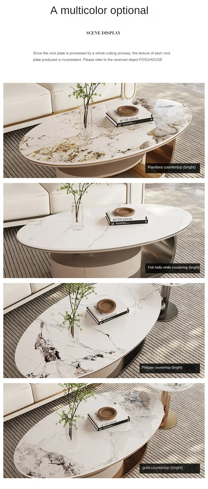 Nordic Light Luxury Designer Oval Coffee Table Rock Board Coffee Tables for Living Room Simple Storage Side Table Home Furniture