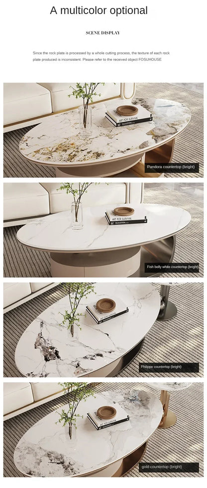 Nordic Light Luxury Designer Oval Coffee Table Rock Board Coffee Tables for Living Room Simple Storage Side Table Home Furniture