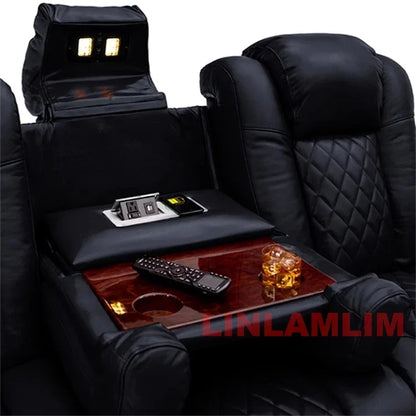 Luxury Dual Motors Power Reclining Sofa with LED Lighting, USB, Hidden Storage, Fold-Down Table & Tray – 3-Seat Recliner Sofa