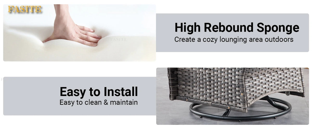 50,000 BTU Rectangular Propane Fire Pit Table 7-Piece High-Back Conversation Sofa and Matching Side Table,Grey Rattan Denim Blue