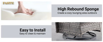 50,000 BTU Rectangular Propane Fire Pit Table 7-Piece High-Back Conversation Sofa and Matching Side Table,Grey Rattan Denim Blue