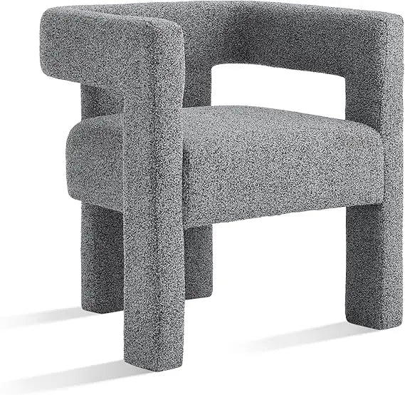 Fabric Upholstered Open-Back Dining Chair, Modern Accent Armchair for Living Room and Bedroom, Sherpa-Style Comfort