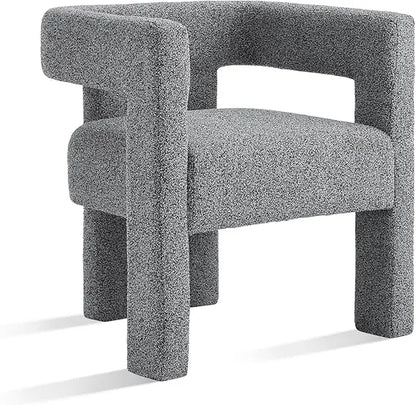 Fabric Upholstered Open-Back Dining Chair, Modern Accent Armchair for Living Room and Bedroom, Sherpa-Style Comfort