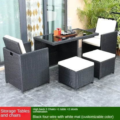 Outdoor Table Chairs Patio Rattan Furniture Set Italian Leisure Open-air Garden Furniture Sets Waterproof and Sun-proof Armchair