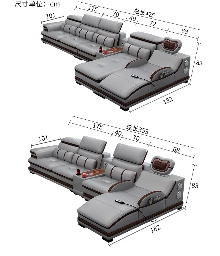 New Fashion L Shape Smart Massage Couch Living Room Furniture Leather Sofas