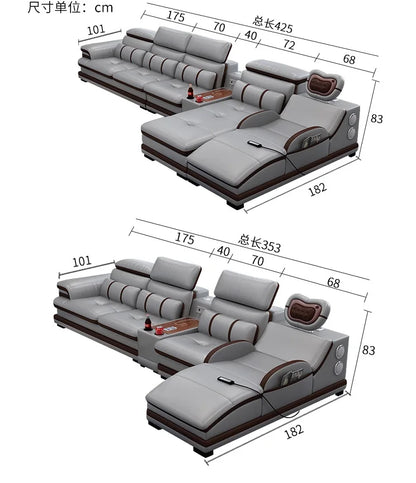 New Fashion L Shape Smart Massage Couch Living Room Furniture Leather Sofas