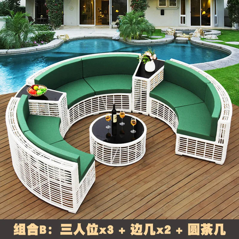 Outdoor rattan sofa coffee table combination Nordic rattan art outdoor sofa courtyard balcony rattan furnitu