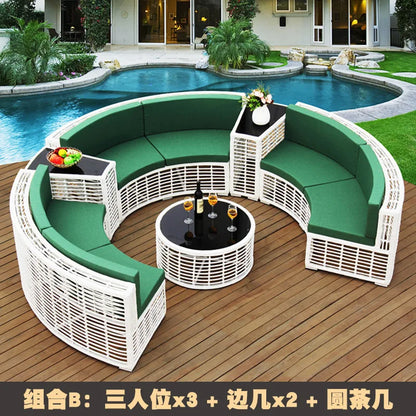 Outdoor rattan sofa coffee table combination Nordic rattan art outdoor sofa courtyard balcony rattan furnitu