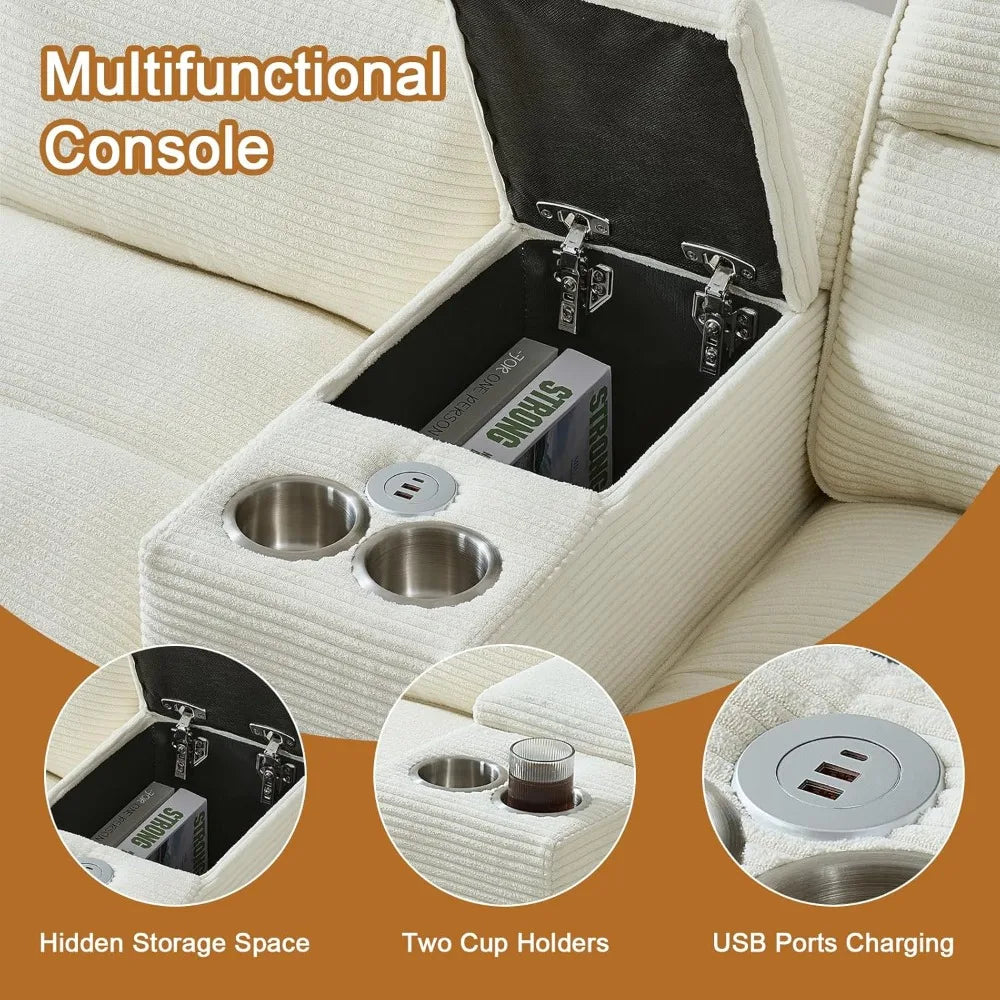 117 Inch Sofa Couch,Sectional Couches for Living Room with 2 Cup Holders,Corduroy Modular Sectional Sofa with Movable