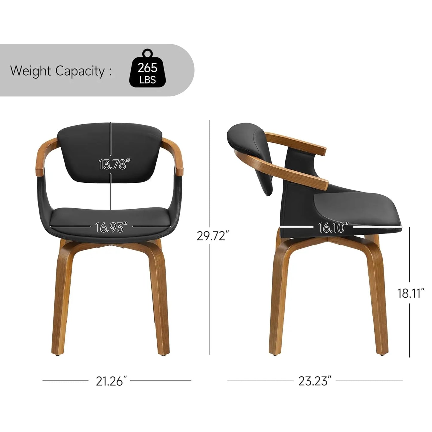 Swivel Desk Chair No Wheels, Mid Century Modern Office Chair, Faux Leather Dining Chair with Wood Legs, Accent Arm, Customized