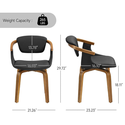 Swivel Desk Chair No Wheels, Mid Century Modern Office Chair, Faux Leather Dining Chair with Wood Legs, Accent Arm, Customized