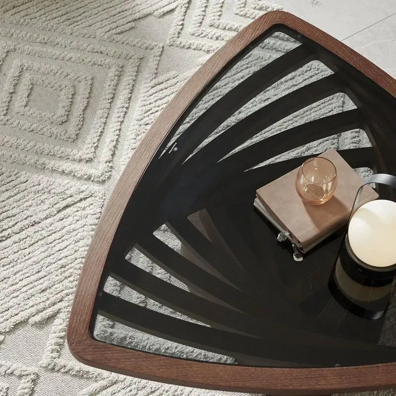 Table basse en verre de Style moderne, forme triangulaire, cadre en bois, Table à thé pour le salon