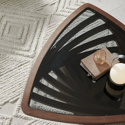 Table basse en verre de Style moderne, forme triangulaire, cadre en bois, Table à thé pour le salon