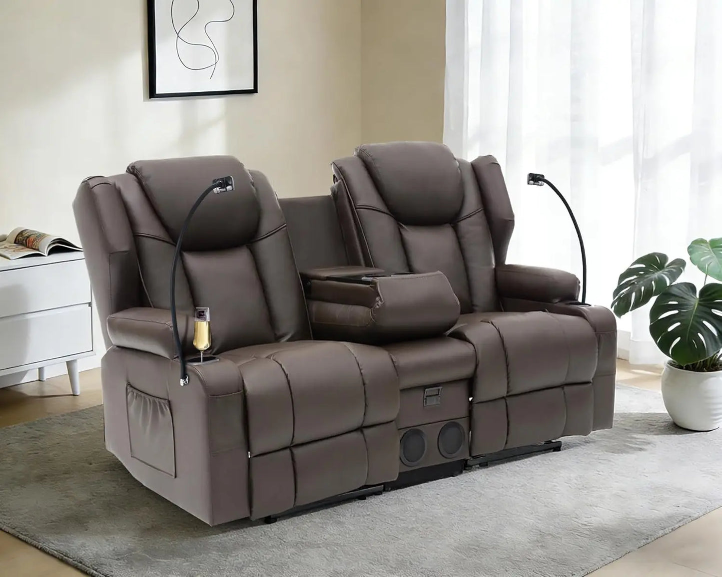 Massage Recliner Loveseat,Manual Oversize Reclining Lovesea Sofa with Cup Holders, USB Ports, Bluetooth Speaker and, Customized