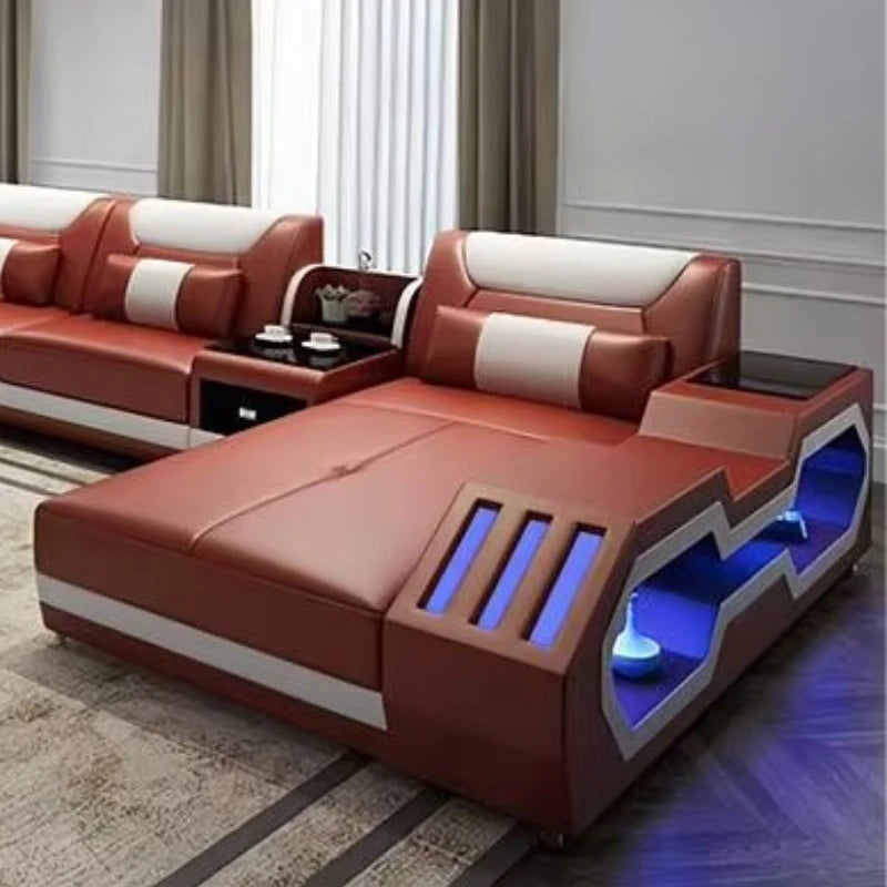 U-Shape Living Room Sofas Sets with Bluetooth Speaker High-end Villa Sofas Design Modularity Sofa for Living Room Furniture