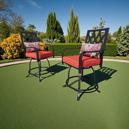 Outdoor Swivel Bar Stools Set of 2, Metal Outdoor Swivel Bar Chairs, Black