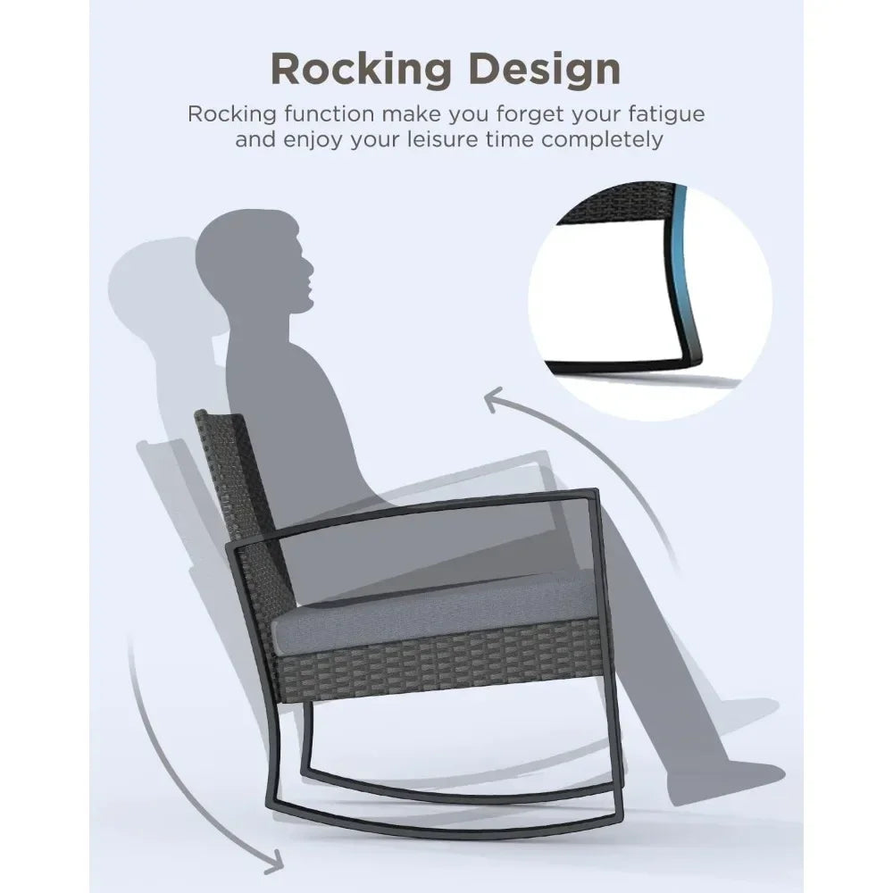 %a Patio Furniture Set Rocking Bistro Set Outdoor Rattan Conversation with Coffee Table for Garden Balcony Backyard