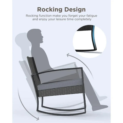 %a Patio Furniture Set Rocking Bistro Set Outdoor Rattan Conversation with Coffee Table for Garden Balcony Backyard