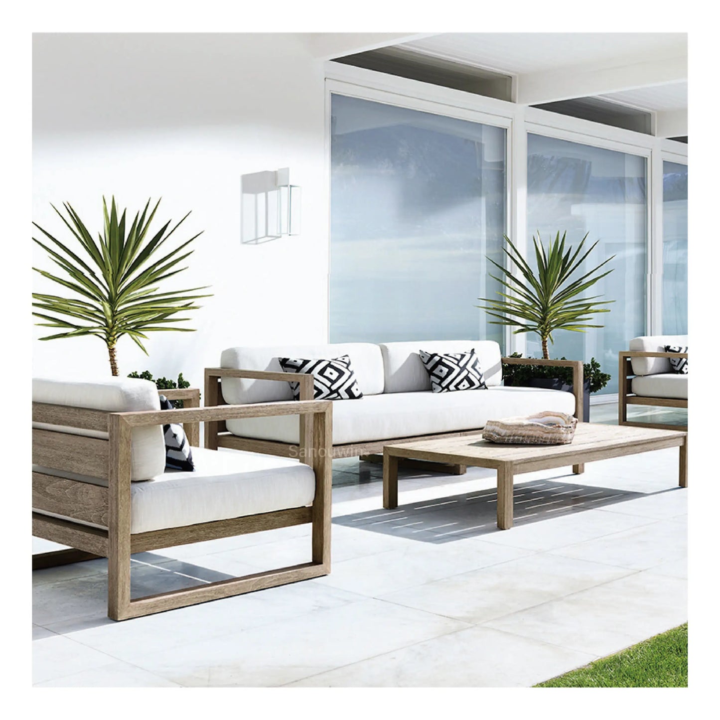 New Arrive Outdoor Wooden Teak Garden Set Daybed Chaise Lounge Furniture Teak Canopy Modern Solid Wood
