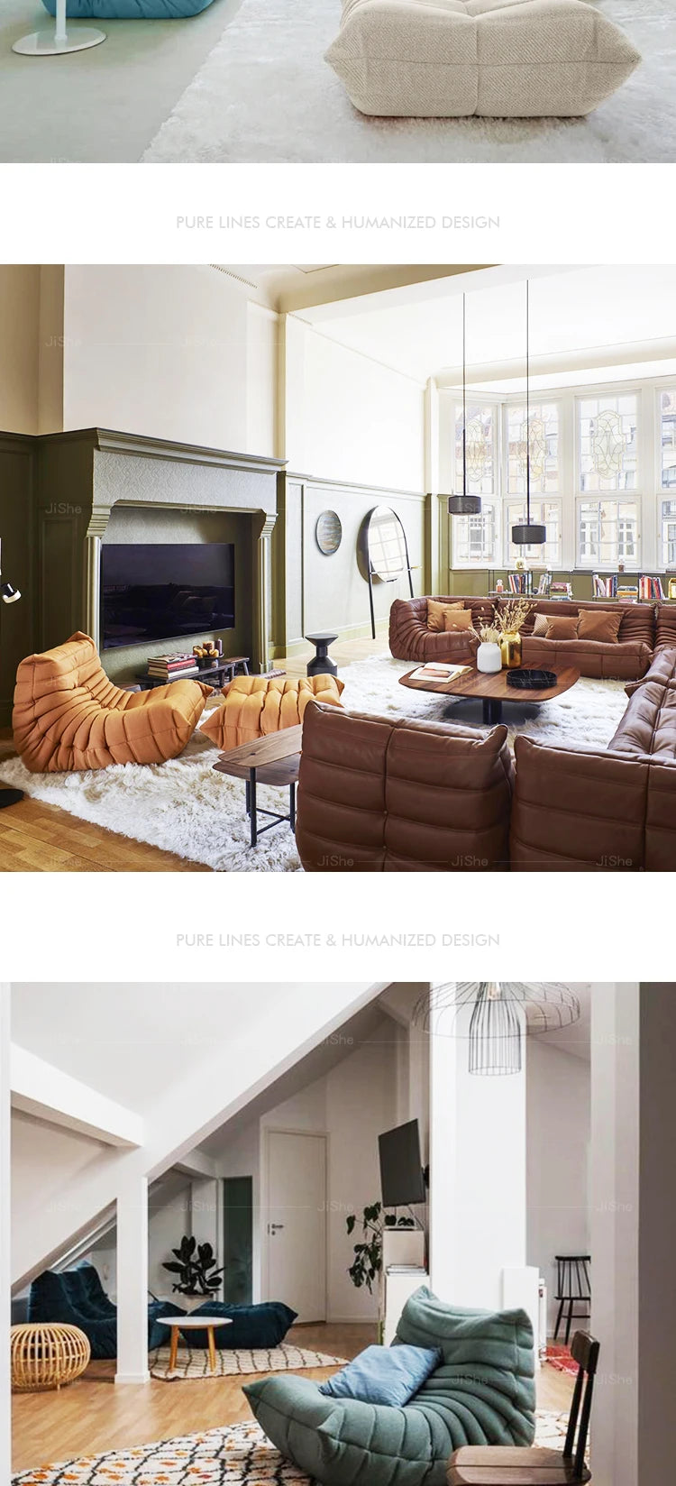 Collection house designer togo floor-to-ceiling single sofa Nordic balcony study lazy caterpillar Internet celebrity cream sofa