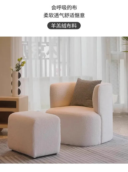 Nordic Light Luxury Cream Style Single Lambswool Couch Home Living Room Bedroom Couch Designer Chair