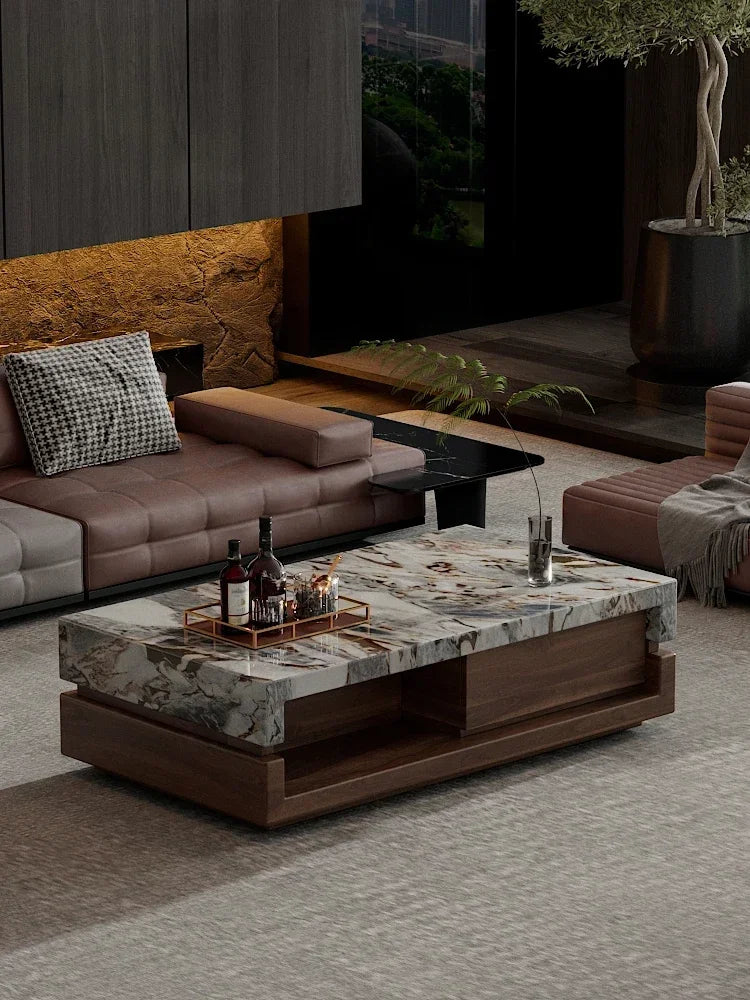 a163  Bulgari black marble luxury stone coffee table living room new walnut light luxury high sense