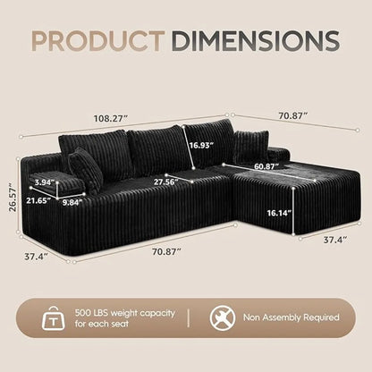 108'' L-Shape Memory Foam Modular Sectional Sofa Couch 3 Seat Living Room Furniture Set