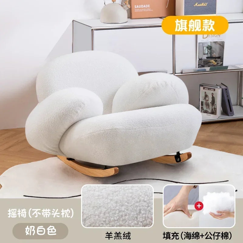 A  New Arrivals White Rocking Chair Living Room Adult Recliner Home Lounge Sofa Chair Lambswool Rocking Chair