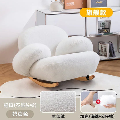 A  New Arrivals White Rocking Chair Living Room Adult Recliner Home Lounge Sofa Chair Lambswool Rocking Chair