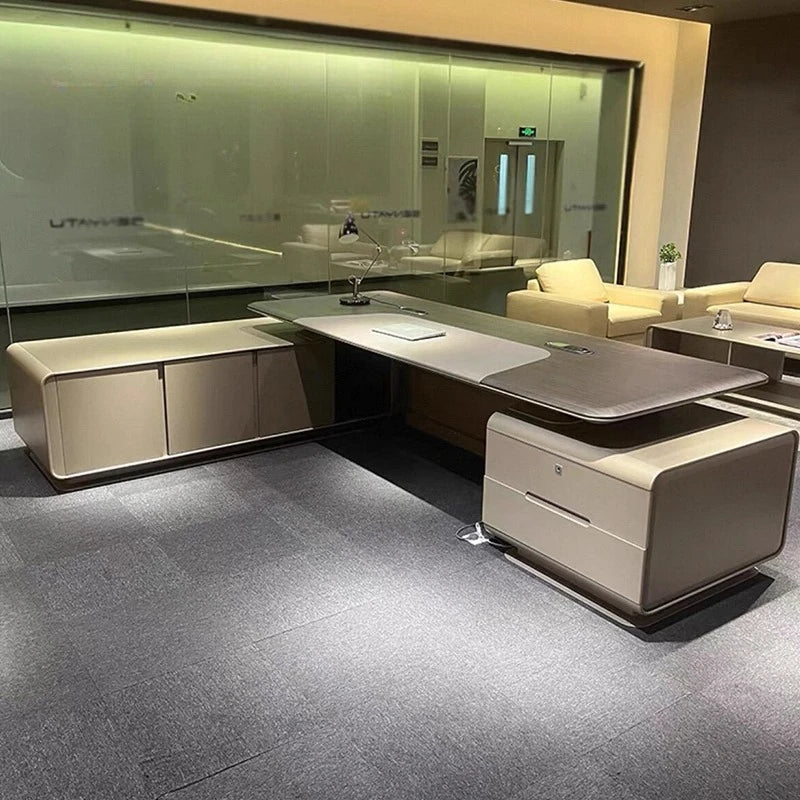 Elegant Light Luxury office desk Modern large high-end design executive desk Minimalist interior escritorio oficina furniture