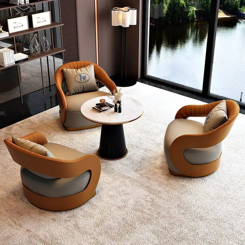 Italian style living room small chairs office and guest rooms single sofa chairs rotatable genuine leather leisure chairs