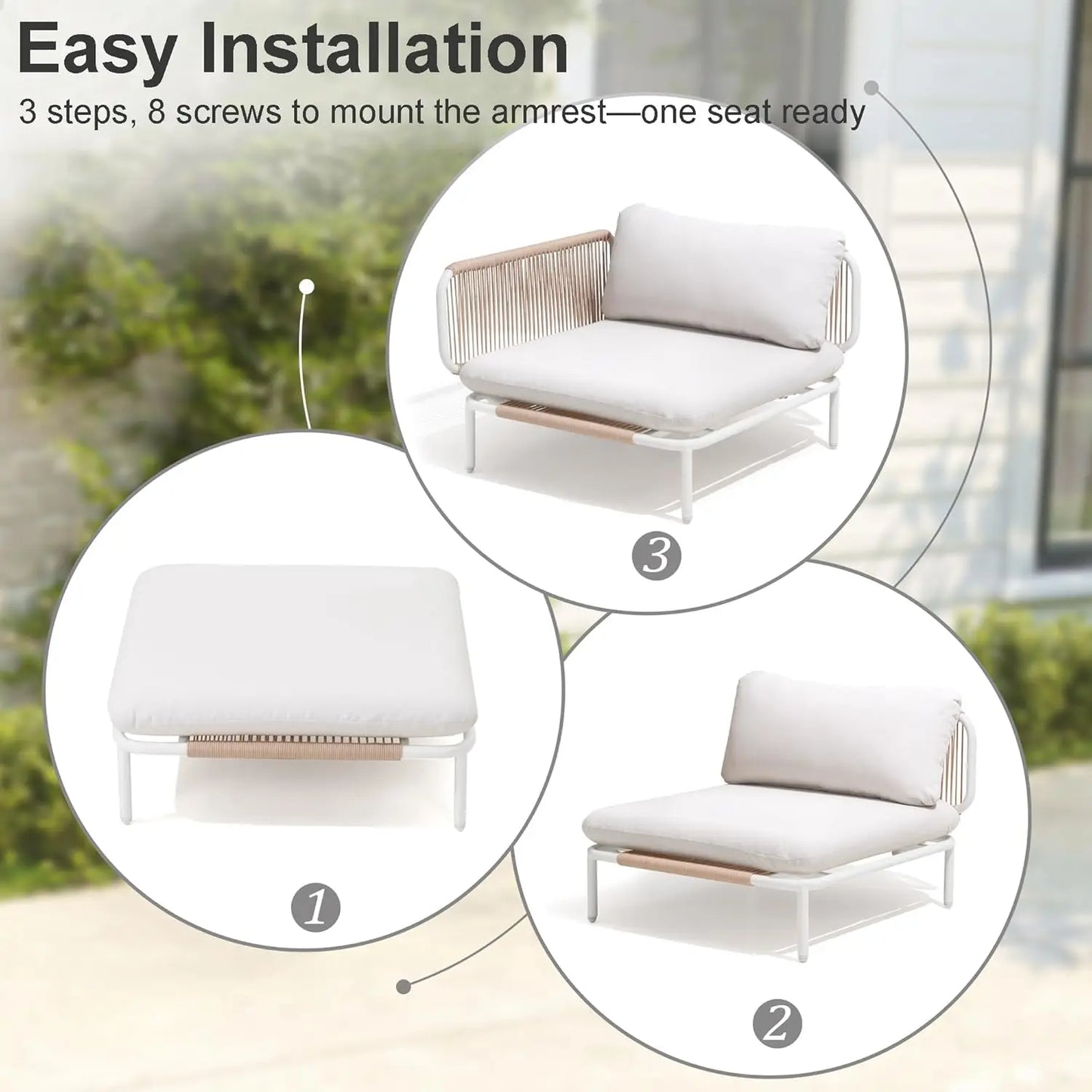 4 Piece Modern Outdoor Sectional Sofa, 31" Oversized Patio Furniture Set with Olefin Woven Rope, Weather-Resistant, Customized