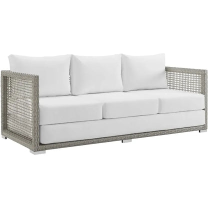 Gray and White Wicker Outdoor Patio Sofa Couch