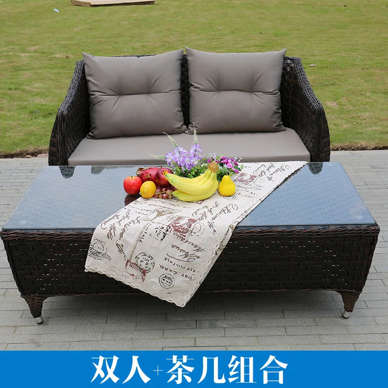 Leisure Courtyard Garden Sofas Outdoor Simple Homestay Coffee Table Garden Sofa Terrace Pe Rattan Furniture Sofá Exterior MHHYSF