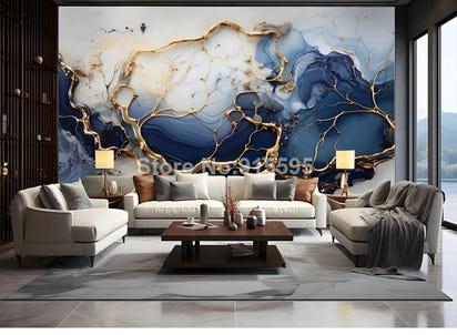Custom Large Size 3D Wallpaper Modern Mable Golden Blue Wall Paper for Living Room TV Background Mural Canvas Home Decoration