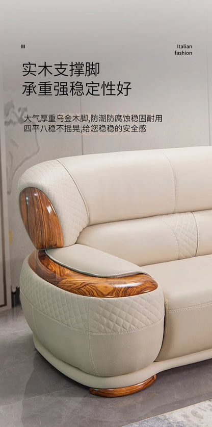 New Chinese ebony leather sofa living room modern first layer cowhide 1234 combination  FT