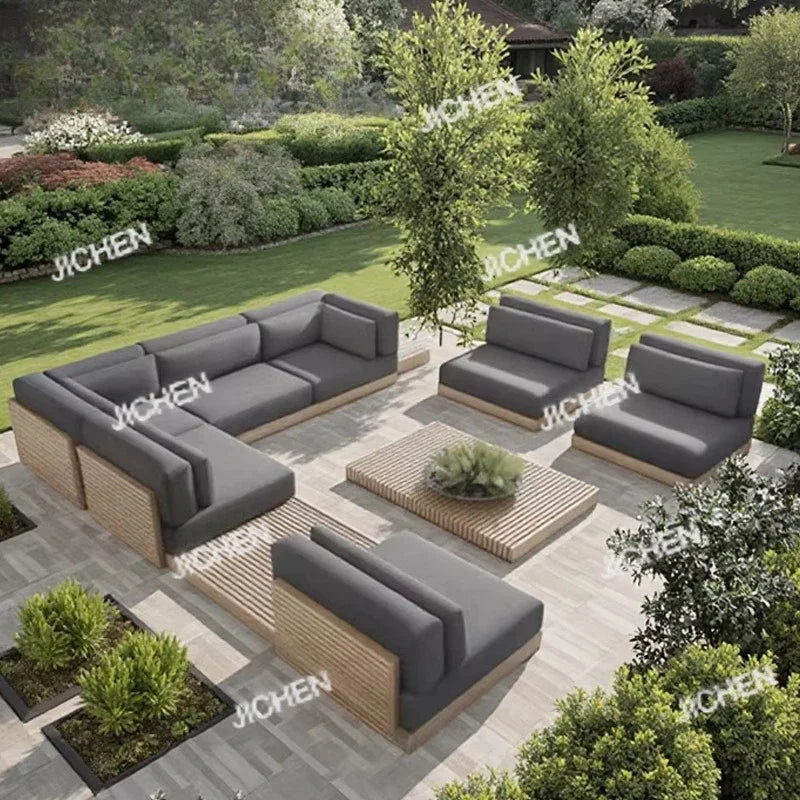 HG Hotel Outdoor Furniture Deluxe Teak Outdoor Sofa Hotel Garden Set Modern Villa Terrace Furniture Combination Outdoor Sofa