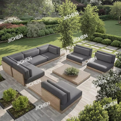 HG Hotel Outdoor Furniture Deluxe Teak Outdoor Sofa Hotel Garden Set Modern Villa Terrace Furniture Combination Outdoor Sofa