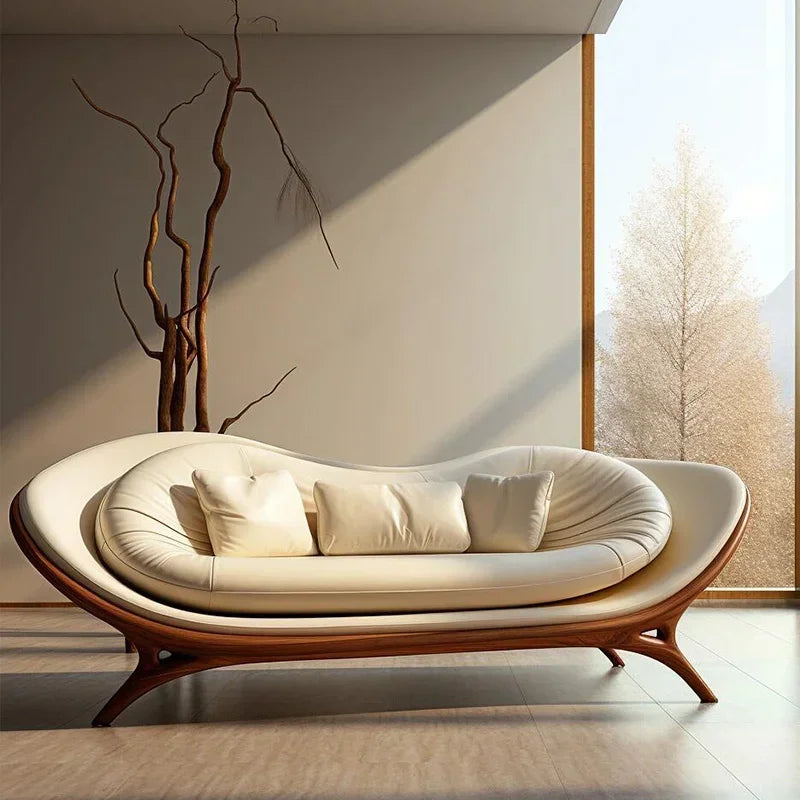 a3813  New Chinese-style solid wood sofa living room modern simple small apartment leather recliner sofa lazy chair