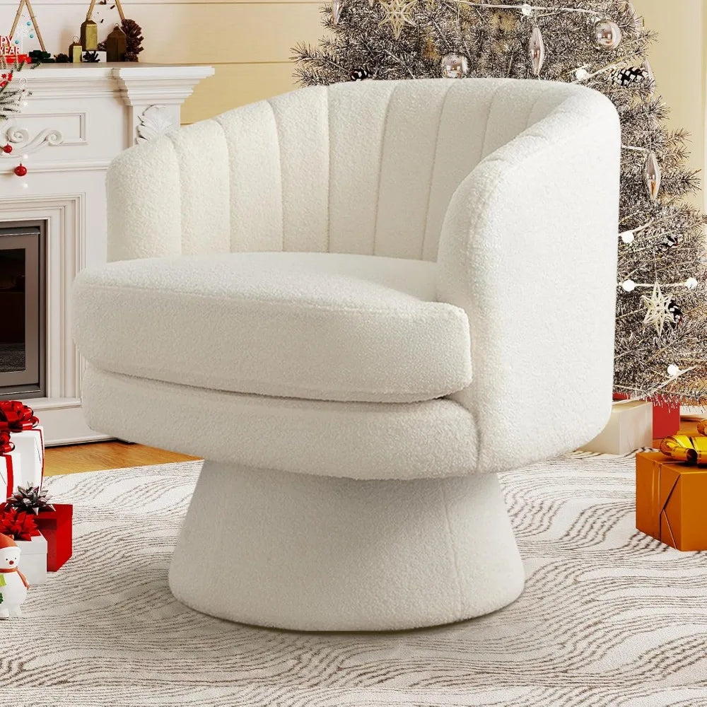 Swivel Accent Chair with Armrest, Modern 360 Degree Swivel Barrel Chair with Curve Back and Soft Cushion,Comfy Round Sherpa